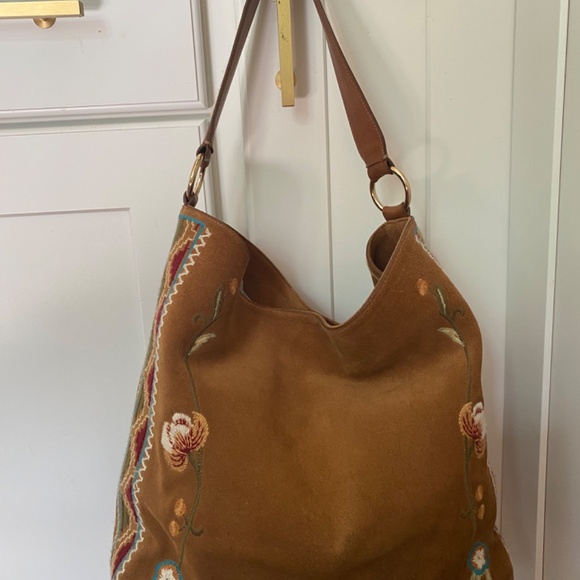 Johnny Was Floral Embroidered Suede Hobo HandBag *EUC - Picture 3 of 9